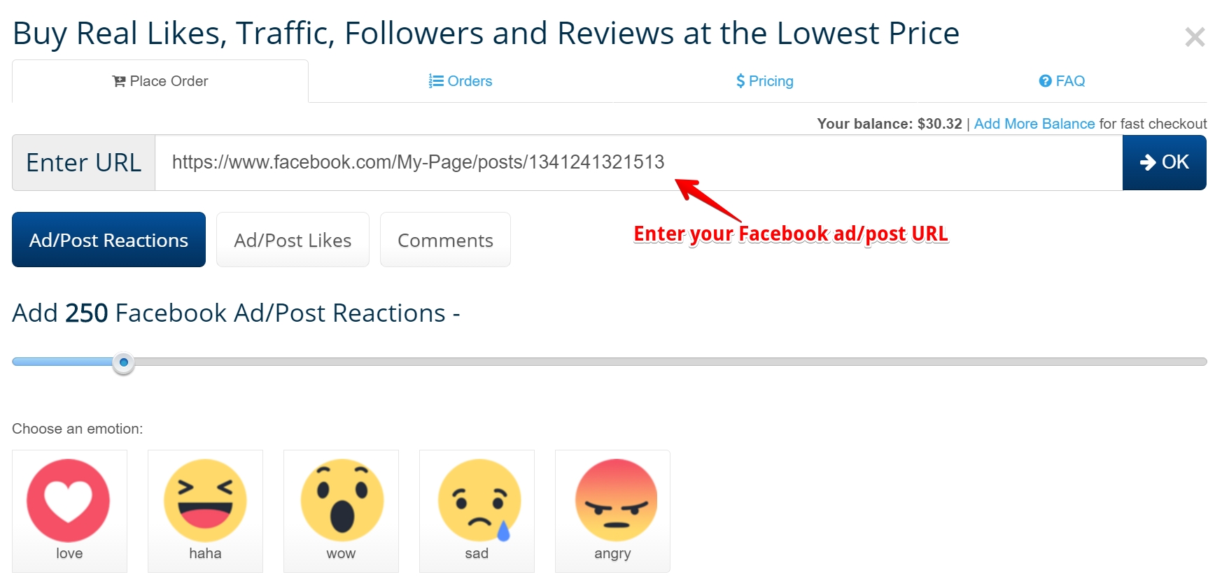 buy Facebook post likes reactions